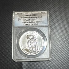 2011 $5 Canada 1 oz .9999 Silver Canadian Wildlife wolf ANACS MS 69 Coin Dollar