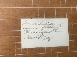 Daniel N Morgan - Secretary of the Treasury - Cleveland - 3x5 Card Signed 