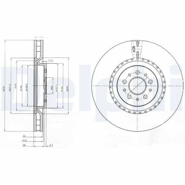 2X Bremsscheibe Delphi BG9843 FüR Alfa 156 147 GT Sportwagon GTA 932 BXB00 937-image