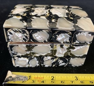 Mother Of Pearl/Abalone Small Covered Trinket Box Cedar Wood Inside-excellent!