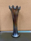 Carnival Glass Vase - 11.5” Northwood purple Thin Rib pattern