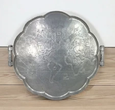 VERY RARE - Vintage Art Deco ARTHUR ARMOUR Aluminum World Map Round Tray