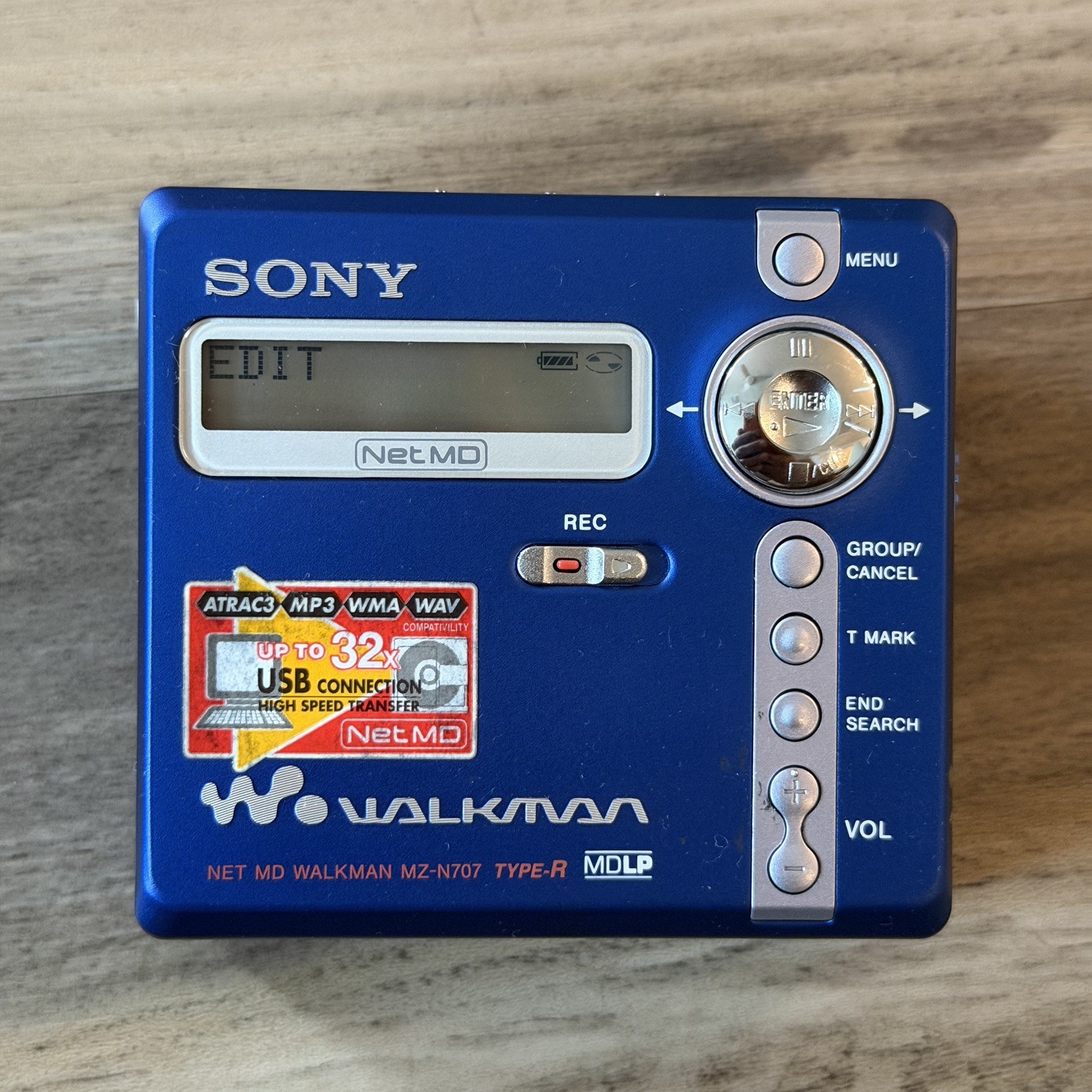 Sony Net MD Walkman MZ-N707 Type-R MDLP MiniDisc Blue Vintag
