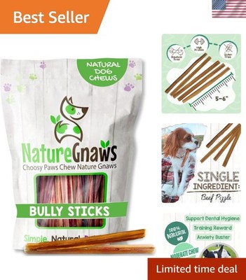 Rawhide-Free Extra Thin Beef Bully Sticks 10 Count - Ideal for Teething Puppies