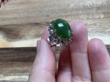 Vintage Sterling Silver green genuine Nephrite gem stone Ring Sz6 intricate