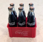 Vintage Coca Cola Miniature Plastic Crate with Six 3 Inch Glass Bottles