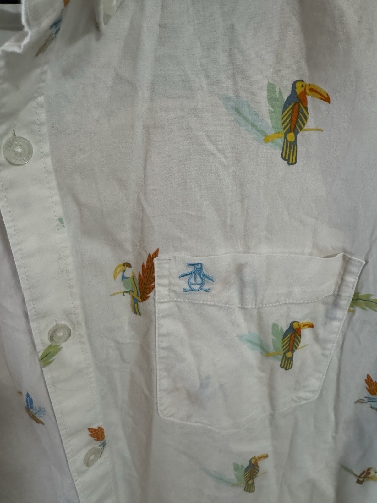 An Original Penguin By Munsingwear Button Down Shirt White Bird Print Size XL image 3