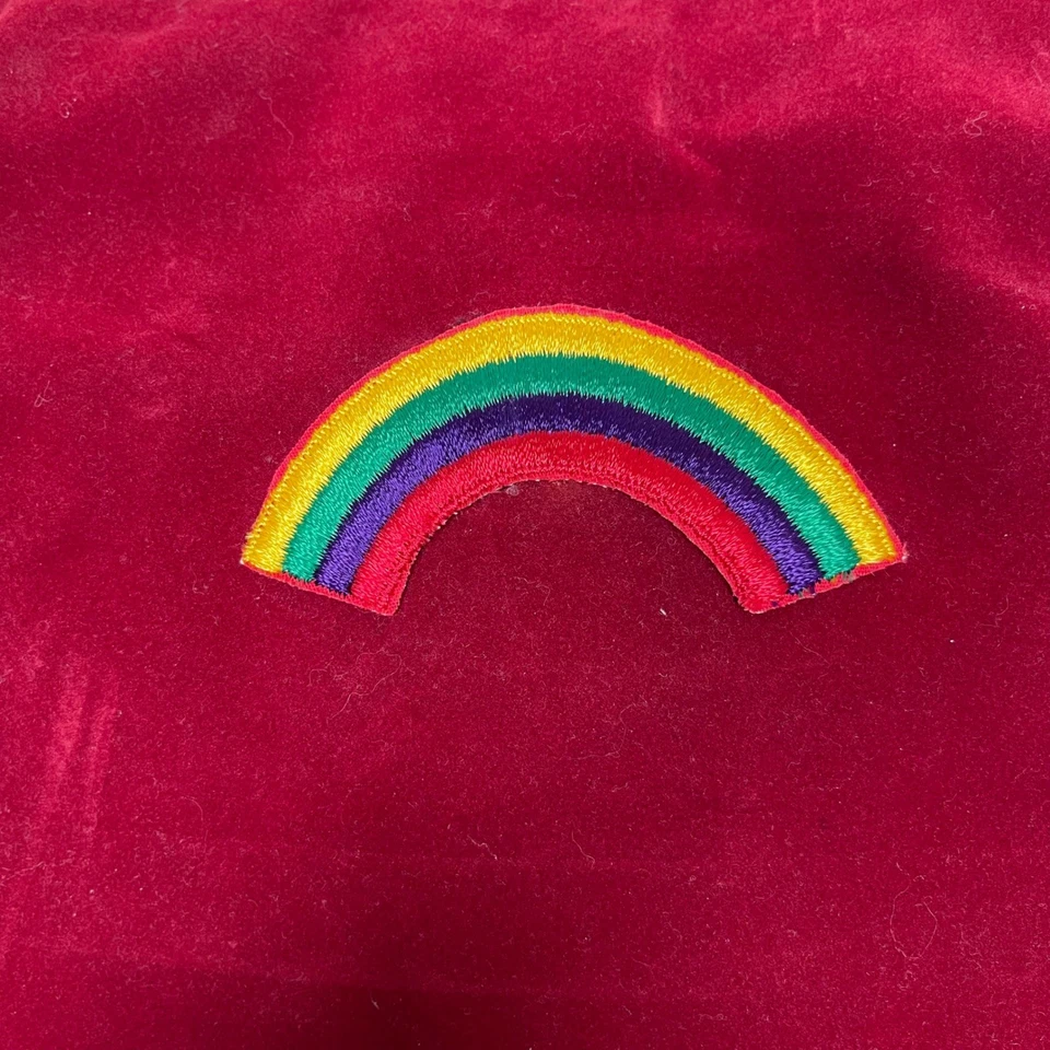 Bolso de Mano Bordado Arco Iris Terciopelo Rojo Años 60 70 Cartera Asas Lucite Groovy De Colección Foto 2 de 4