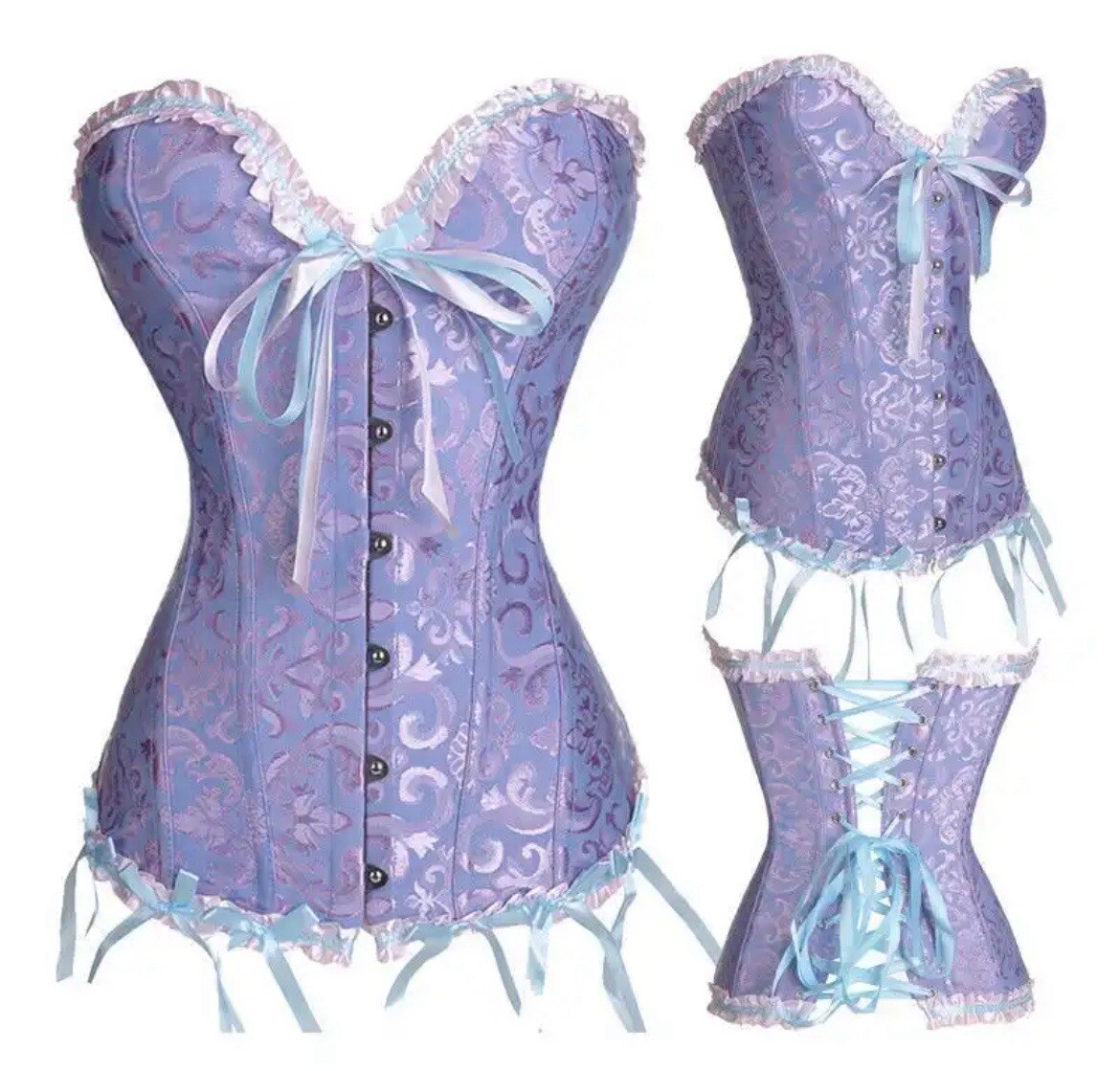 Corset Lingerie Purple Lace Latch Women M/L Sexy Wedding Bustier Boudoir Brocade-image