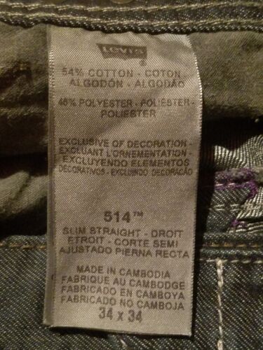 Levi's 514 Slim Straight Jeans Men 34x34 Zippered Back Pockets Denim Snap Waist - Picture 2 of 11