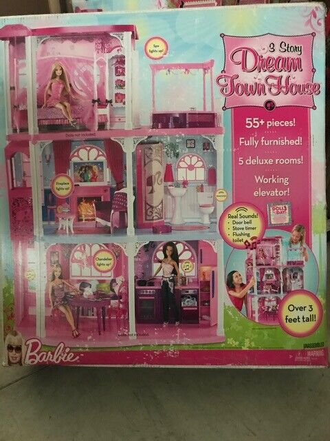 ✅New Mattel Barbie 3 Story Pink Furnished Doll Town house Dreamhouse  Townhouse✅✅