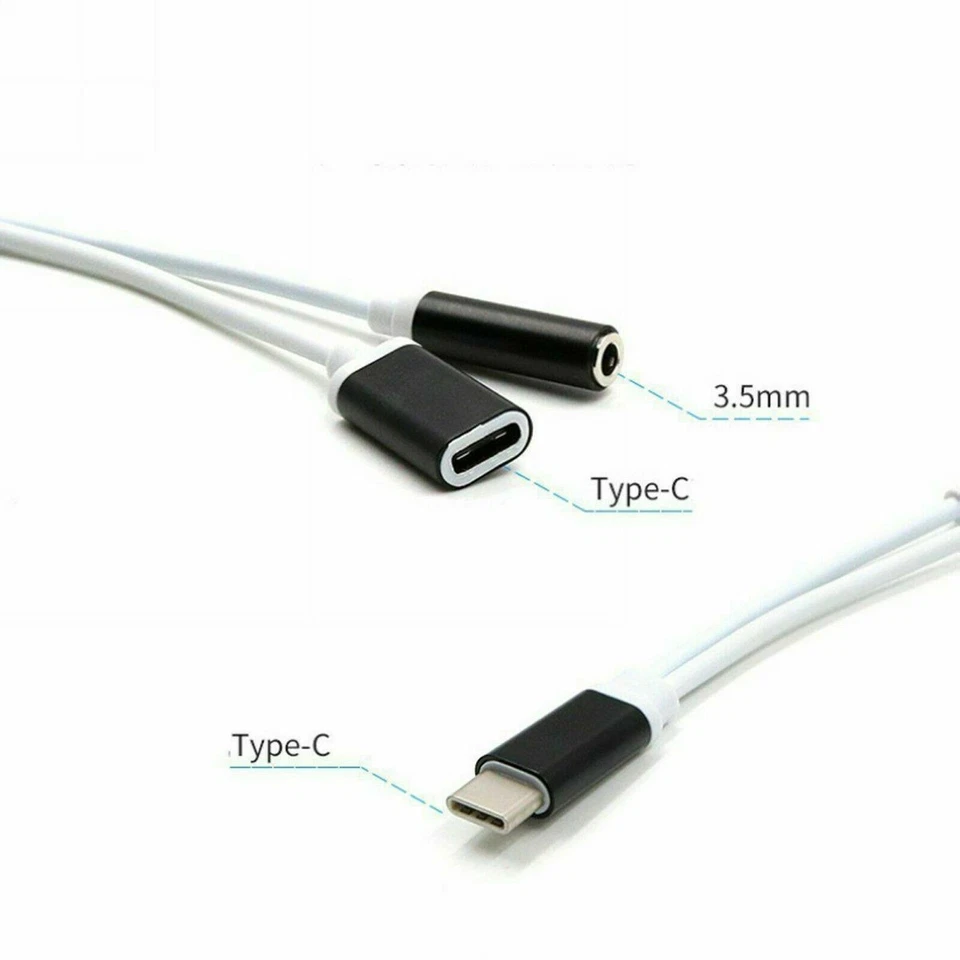 USB Type C To 3.5mm Aux Audio Charging Adapter Splitter Headphone Jack Black - Image 2 of 3