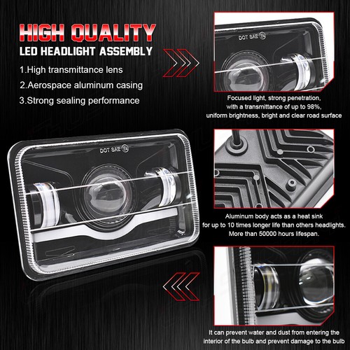 4PCS 4x6" LED Headlights Hi/Lo Beam Headlamps Fits Kenworth T800 T400 T600A W900 - Picture 10 of 11