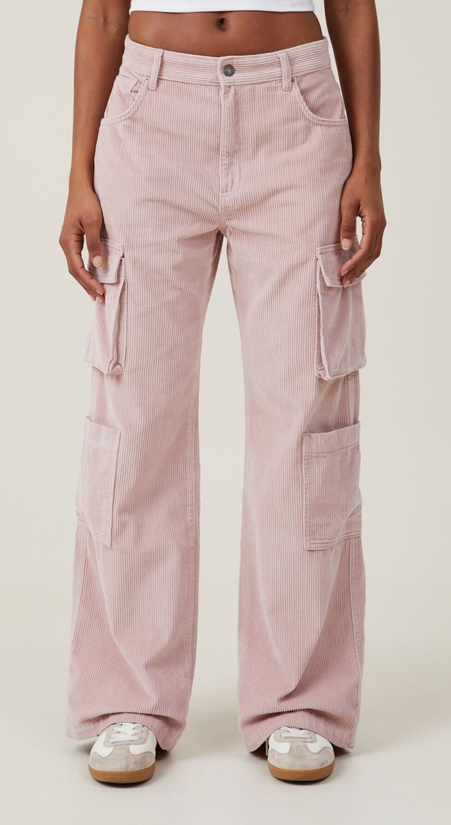 Cotton:On Women's Cord Cargo Jeans Wide Leg Dusty Rose Pink