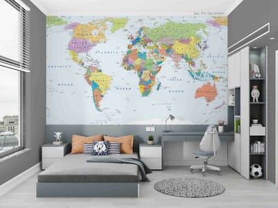 3D World Map Color Block Self-adhesive Removable Wallpaper Murals Wall 115