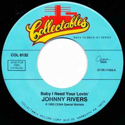 Johnny Rivers Baby I Need Your Lovin / Summer Rain Vinyl Single 7inch