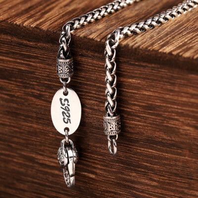 I03 Zopfkette buddhistisch Silber 925 Vajra 6-Wort-Mantra 3 mm Länge wählbar
