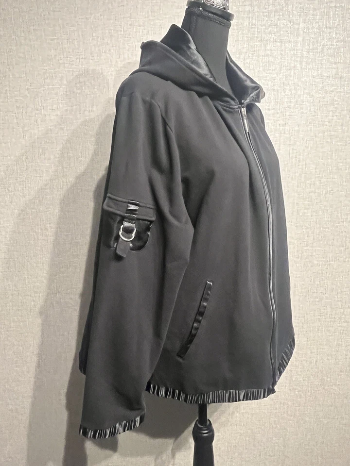 Sudadera con capucha Venezia talla 18/20 negra/negra transparente con cremallera completa para mujer Foto 3 de 4