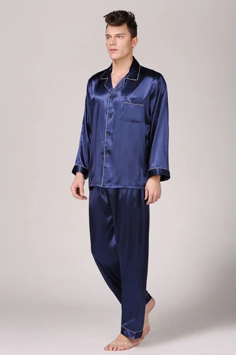 Men's Silk Satin Pajamas Pyjamas Set Long Sleeve Sleepwear Pijama Nightwear - Bild 19 von 50