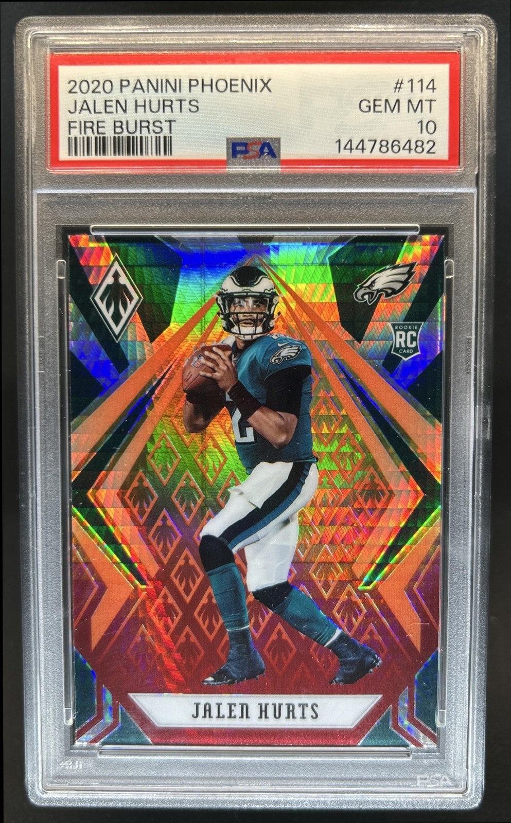 2020 Panini Phoenix Jalen Hurts RC Fire Burst Rookie #114 Eagles PSA 10 GEM MINT view 1