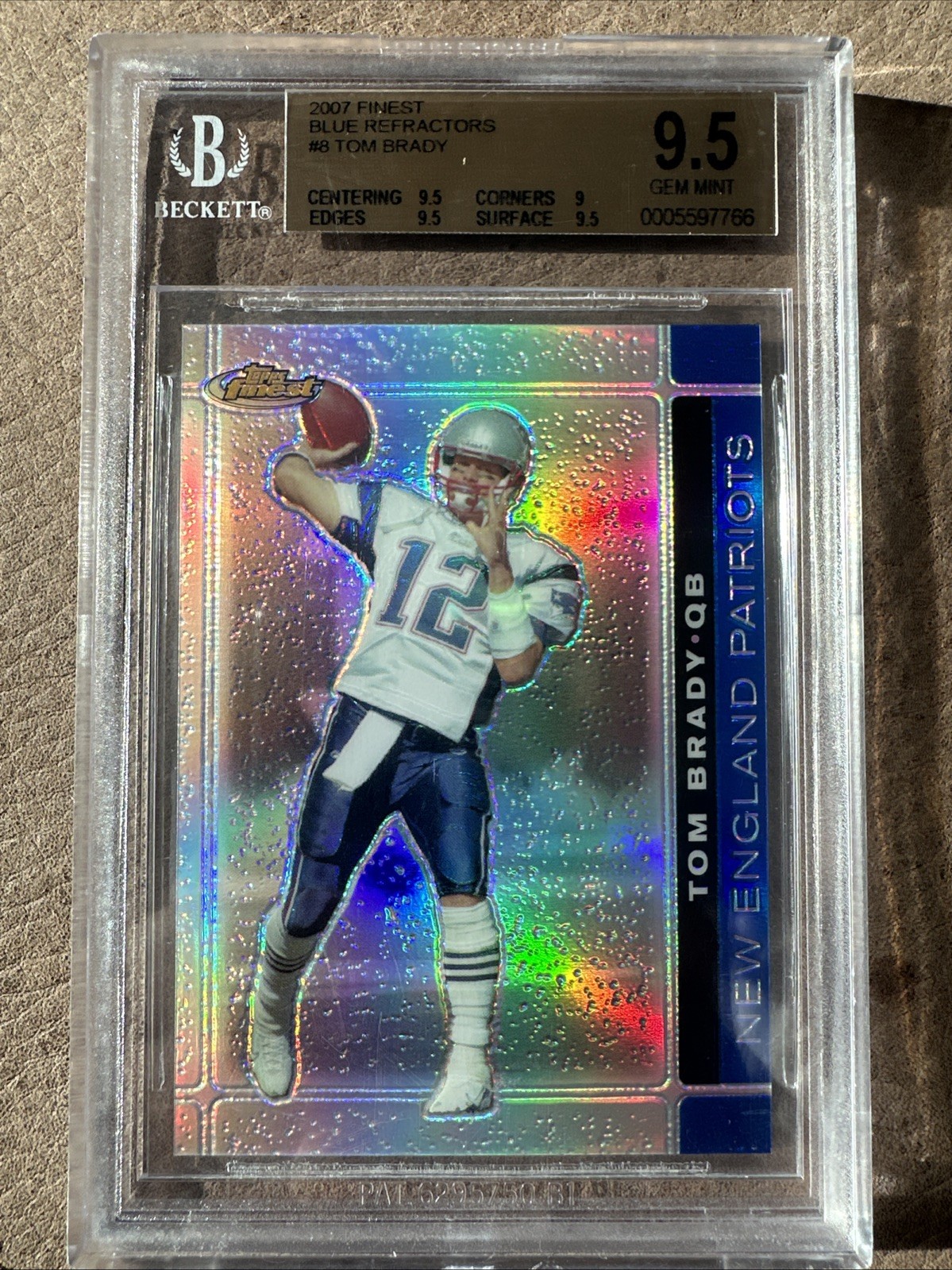 2007 Topps Finest Tom Brady Blue Refractor /299 BGS Gem Mint 9.5