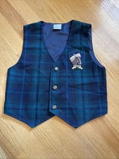 Unisex Green Plaid Vest Size 6 Button Front