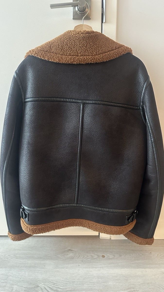 A.P.C. Shearling-Lined Leather Bomber Jacket Black Brown Men's
