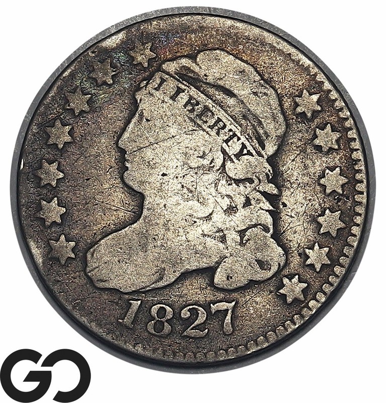 1827 Capped Bust Dime, Pointed Top 1, Choice Fine/VF