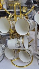Ceramic Set of 6 with Gold Handles Golden Stand for Coffee Table