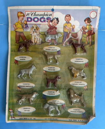 Vintage Marx 1950-60s "10 Champion Dogs" Bubble Blister Display Card MOC