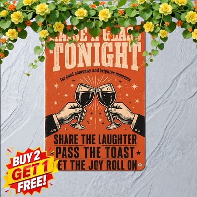 Clinking Wine Glasses Illustration Quote Poster Vintage Celebration Metal Sign