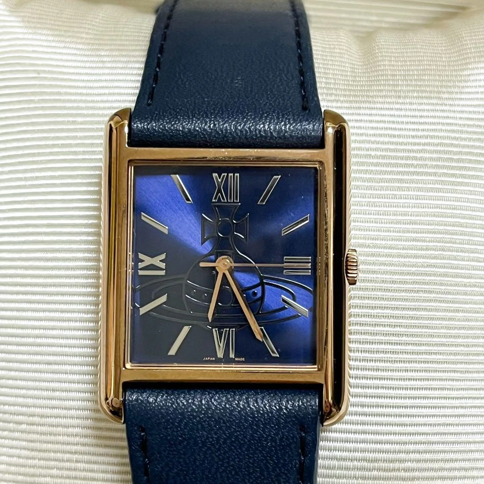 Vivienne Westwood Square Analog Watch Leather Band Navy Gold vw-19ds - Image 2 of 4