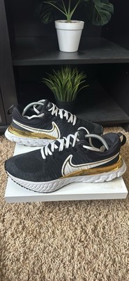 Nike React Infinity Run Black Gold White Lace Up Athletic Running Shoes women 11