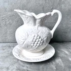 Enesco White Grape Pitcher & Plate Set Japan Vintage Embossed Milk Glass