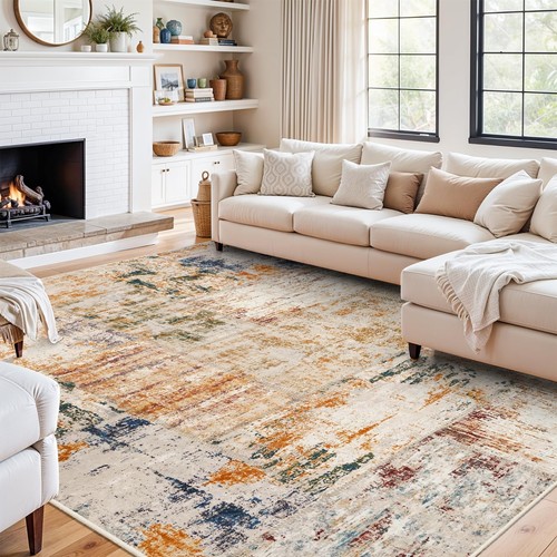 8x10 Washable Living Room Rug - Modern Abstract Non-Slip Area Rugs Stain Resi...