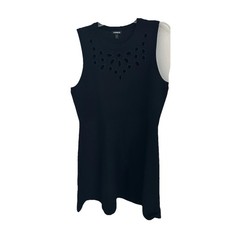 Express Black Sleeveless Eyelet Detail Knit Mini Dress XL EUC Whimsy Goth T2K