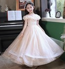 Kid Girl Ball Gown Mermaid dress Long Floral Mesh Princess Wedding Frock 2331
