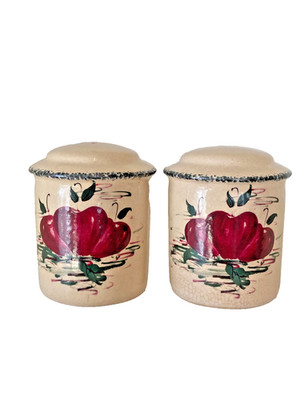 Marshall  Pottery Red Apples 2pc Salt & Pepper Shakers Set Vintage  3 1/4'' Tall