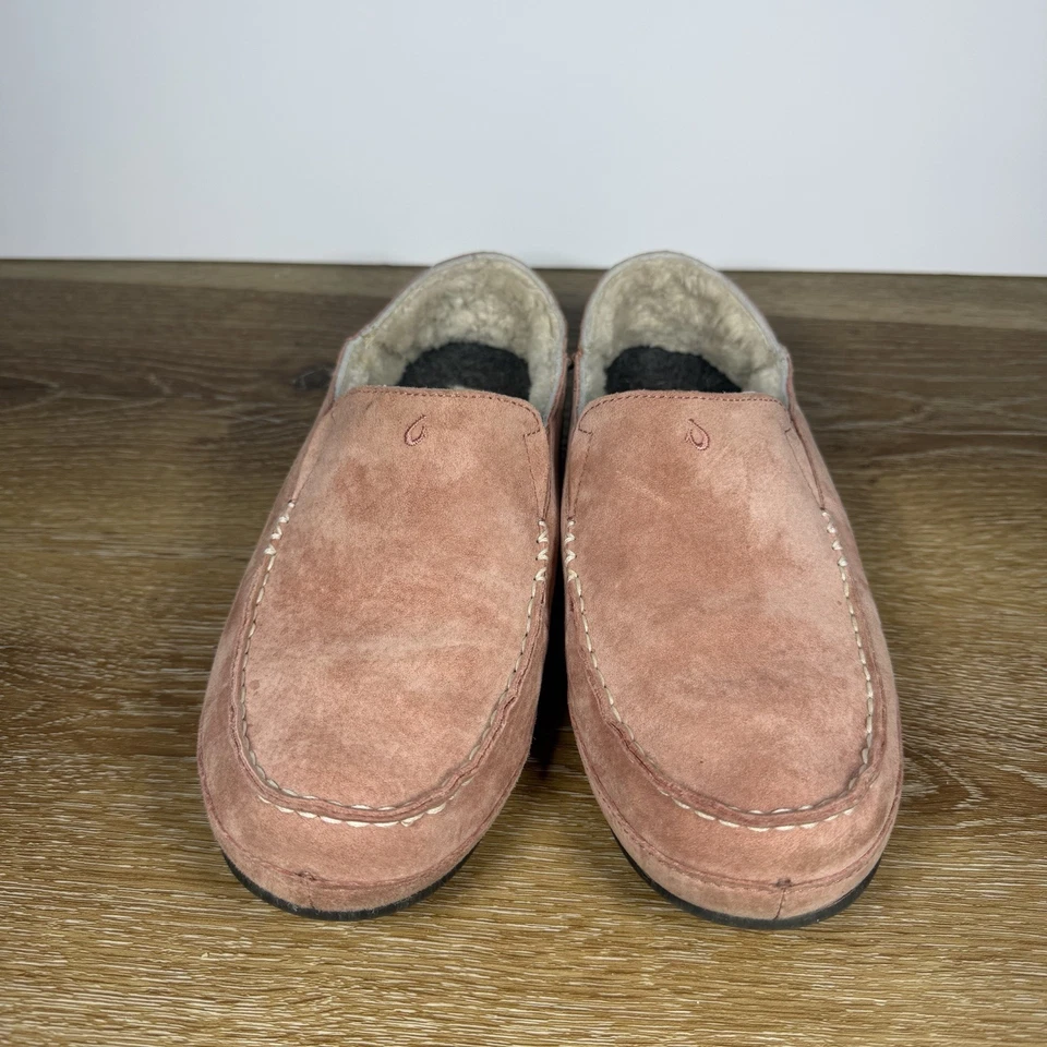 Olukai Nohea Nubuck Slipper Moccasin Womens 8 Pink Suede Shearling Lined Slip On - Image 2 of 4