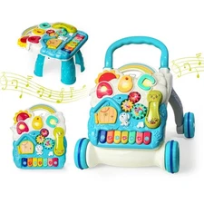 Sit to Stand Baby Walker Activity Center with Music and Light Activity Table ...