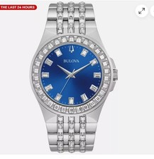 BULOVA MEN'S PHANTOM BAGUETTE CRYSTAL ACCENT BLUE DIAL WATCH 96A254*
