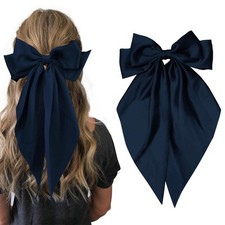 Hair Bows for Women Girls,Blue Silky Satin Hair Barrettes with Long Ribbon Ta...