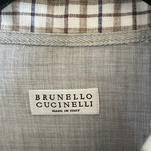 Brunello Cucinelli Shirt Mens Large White Brown Check Linen Button Down Italy - Picture 6 of 10