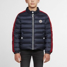 Moncler Kids Navy Blue Logo Stripe Detail Nylon Puffer Jacket 3Yrs
