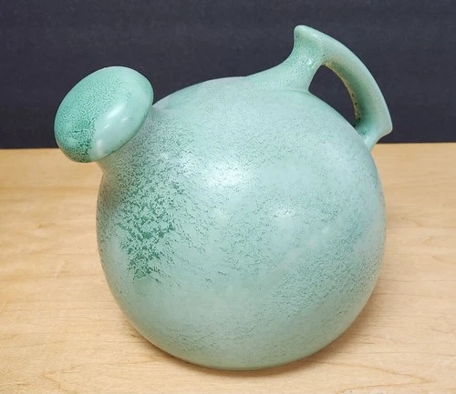 Vintage Rumrill 50 Turquoise Ball Jug Pitcher Original Cork Stopper Red Wing