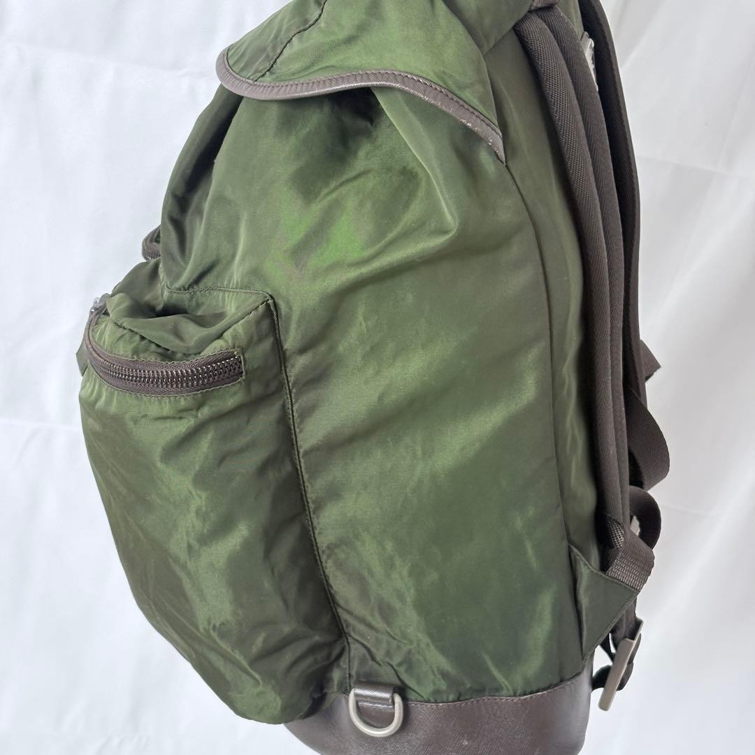 PRADA Nylon Backpack Khaki Green Vintage Authentic Logo Leather Piping thumbnail 5