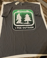 Bigfoot T-shirt brown Med. Sasquatch funny humor short sleeve I Pee Outside