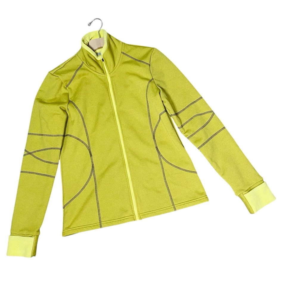 Y2K ATHLETA Verde Lima Vellón Forrado Correr Sudadera Chaqueta Puños Medianos Foto 2 de 4