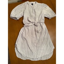 GAP Women's Striped Linen Blend Button Down Shirt Dress with Tie Belt Large Tall