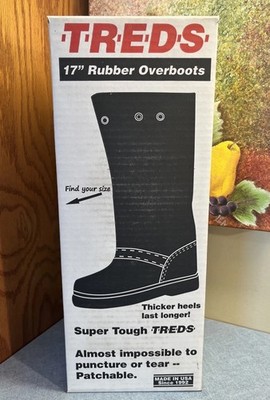 TREDS Super Tough 17'' Pull-On Stretch Rubber Overboots - Black M Fits 8-10